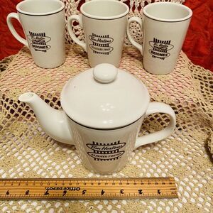 Tim Hortons Steelite England Restaurant Coffee Pot W/3 Cups. RARE